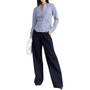 Veronica Beard Blue and White Striped Button-Down Shirt